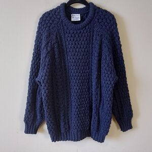 VTG Rita Condron Ireland Handloomed Chunky Knit Wool Sweater Navy Fisherman